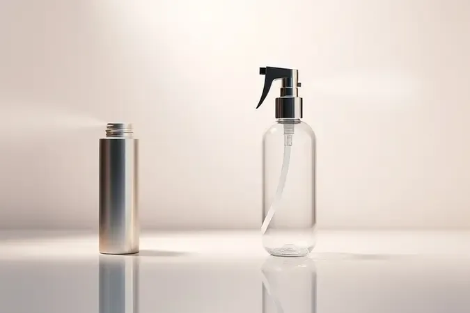 Comparação entre aerossol e spray líquido com névoa fina em render 3D conceitual