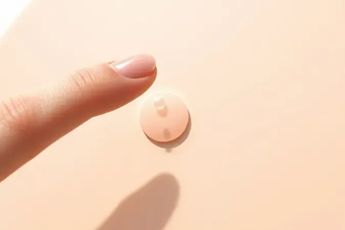 Render 3D conceitual demonstrando aplicação correta de sérum com gota perolada sendo distribuída suavemente sobre a pele