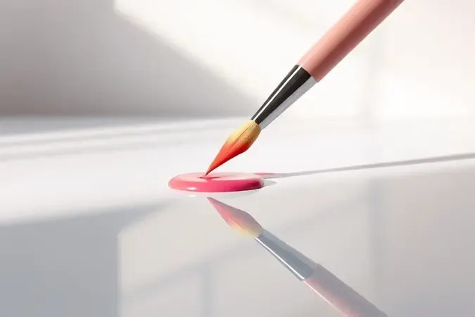 Pincel de esmalte aplicando uma camada lisa sobre superfície em composição conceitual 3D.