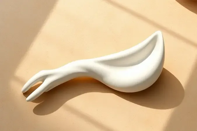 Renderização 3D minimalista representando aplicação ascendente de hidratante corporal anti-idade com movimento suave em superfície escultural.
