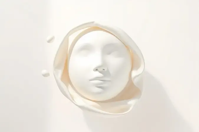 Renderização 3D conceitual mostrando aplicação suave de hidratante facial em superfície esférica com texturas cremosas e tons calmantes.