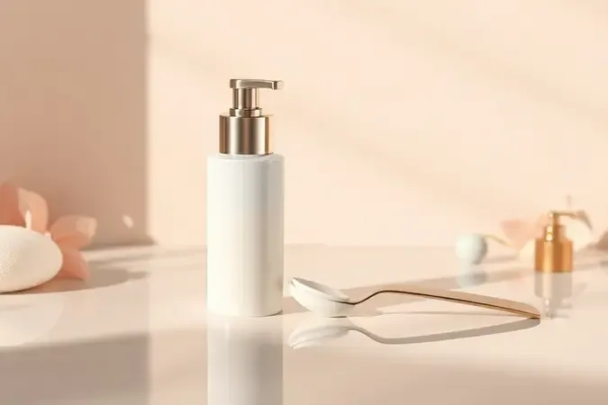 Conceito 3D de aplicação de hidratante facial com espátula elegante e textura suave em tons neutros.