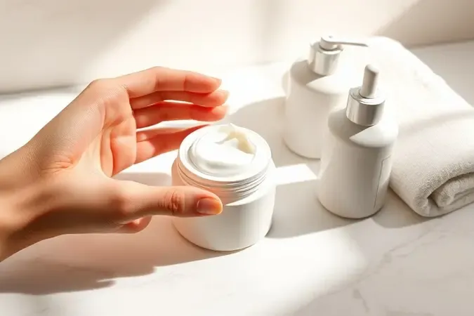 Como aplicar hidratante facial na rotina de skincare em render 3D minimalista