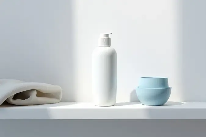 Armazenamento de protetor solar infantil em prateleira minimalista em render 3D
