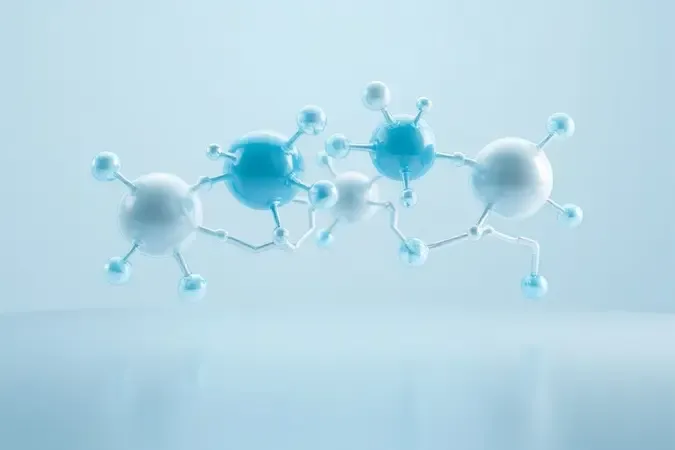 Visualização conceitual 3D de ativos hidratantes como ácido hialurônico e ceramidas em estruturas moleculares abstratas