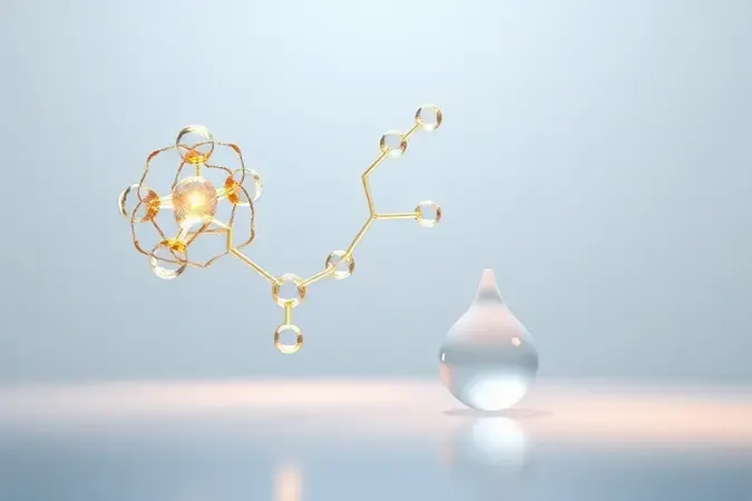 Render 3D de estruturas moleculares vítreas representando ácido hialurônico, ceramidas e glicerina para pele seca.