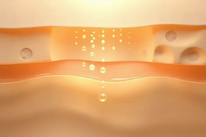 Render 3D conceitual ilustrando ativos de sérum clareador penetrando nas camadas da pele para tratar manchas escuras