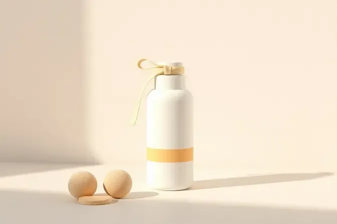 Conceito 3D de protetor solar facial com cor em frasco minimalista e textura cremosa bege.