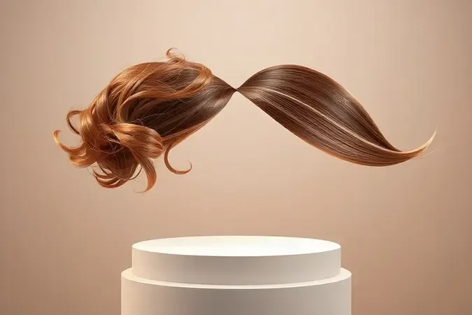 Render 3D comparando texturas de cabelo ondulado e liso mostrando limitações do botox capilar
