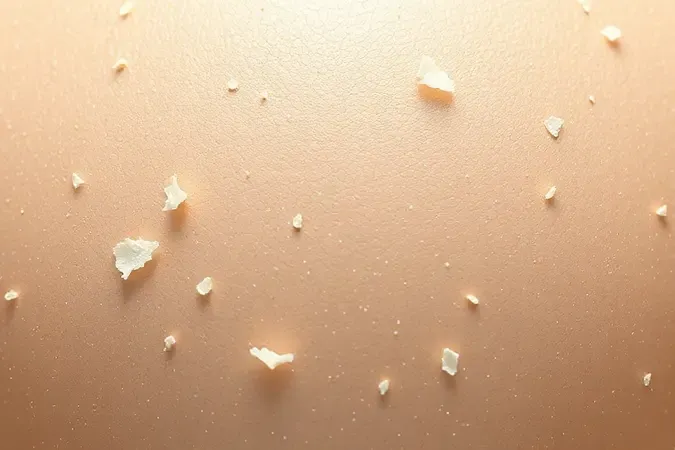 Render 3D conceitual de couro cabeludo com descamação leve e textura saudável em tons neutros