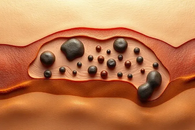 Ilustração 3D conceitual das camadas da pele com distribuição irregular de melanina causando hiperpigmentação.