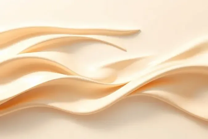 Composição abstrata 3D de formas fluidas representando aplicação de creme hidratante com iluminação suave.