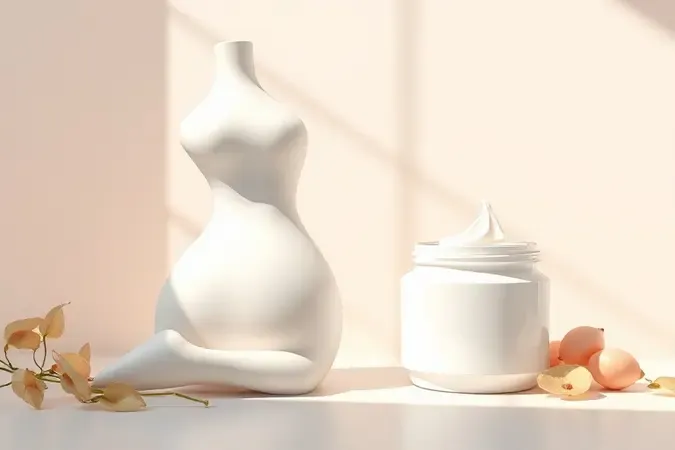 Conceito 3D de aplicação correta de hidratante corporal com creme suave e pele hidratada.