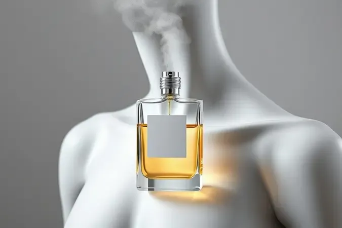 Aplicação de perfume árabe masculino no pescoço e pulso em cena 3D conceitual