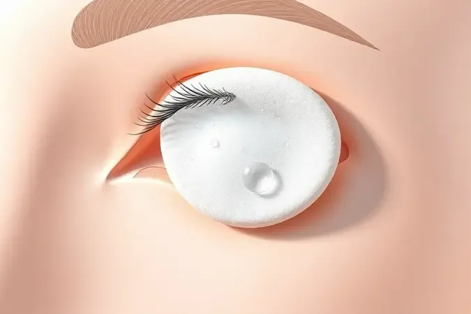 Ilustração 3D conceitual da técnica correta de remoção de maquiagem dos olhos com algodão e movimentos suaves descendentes.