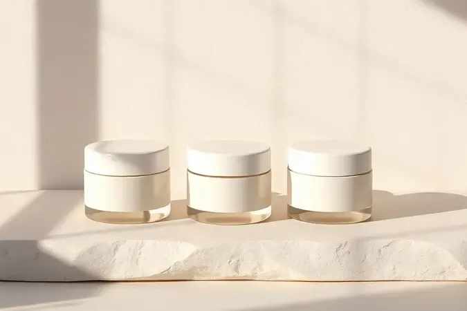 Cremes genéricos sem marca sobre superfície neutra ilustram como escolher o creme ideal para estrias na gestação.