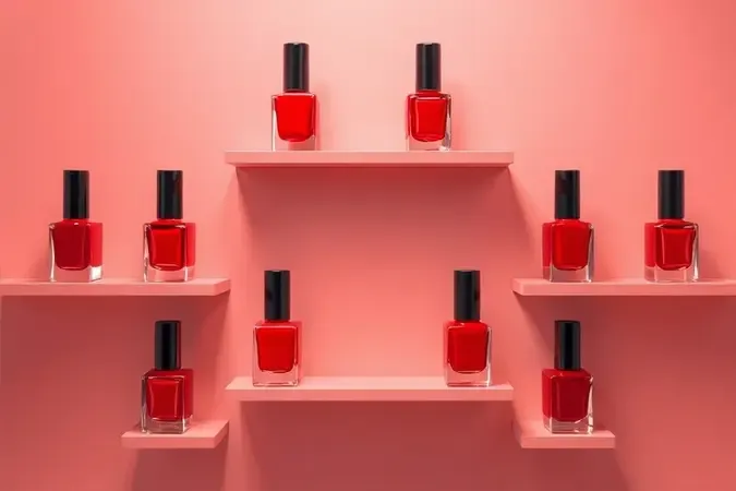 Diferentes tons e acabamentos de esmalte vermelho em composição moderna 3D