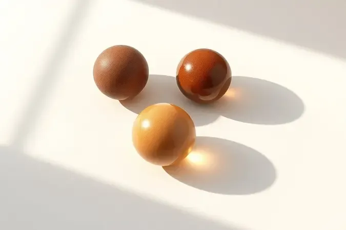 Composição 3D conceitual com esferas abstratas em tons de marrom e âmbar representando a escolha do hidratante ideal para pele negra.
