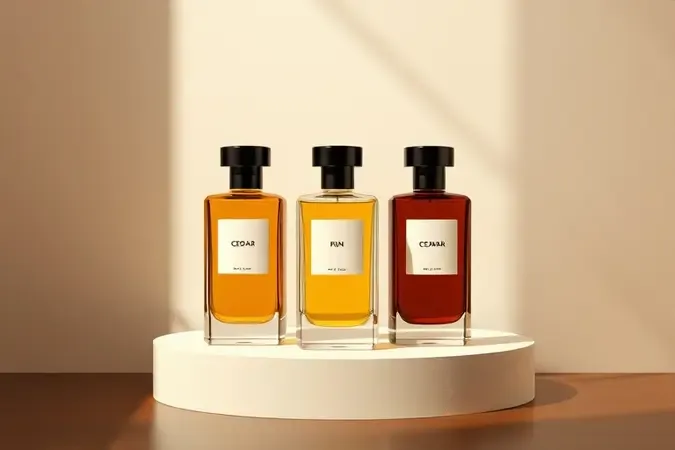 Conceito 3D mostrando diferentes opções de perfumes femininos amadeirados para auxiliar na escolha ideal
