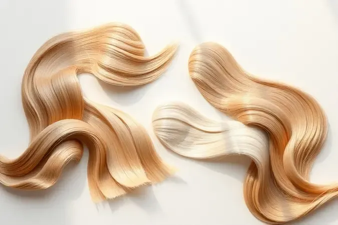 Render 3D de amostras de cores de cabelo organizadas em superfície limpa e moderna