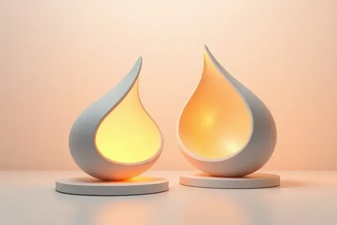 Duas formas abstratas comparando efeito de bronzeador com cor e autobronzeador em renderização 3D conceitual