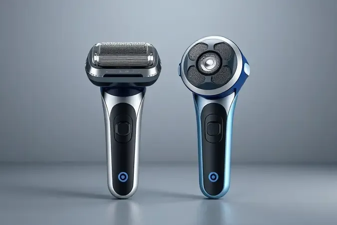 Comparativo em render 3D de cabeças de barbeador foil e rotativo sem marca