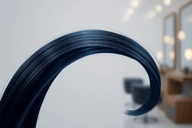 Representação conceitual ampliada de fio de cabelo preto azulado revelando pigmentação azul.