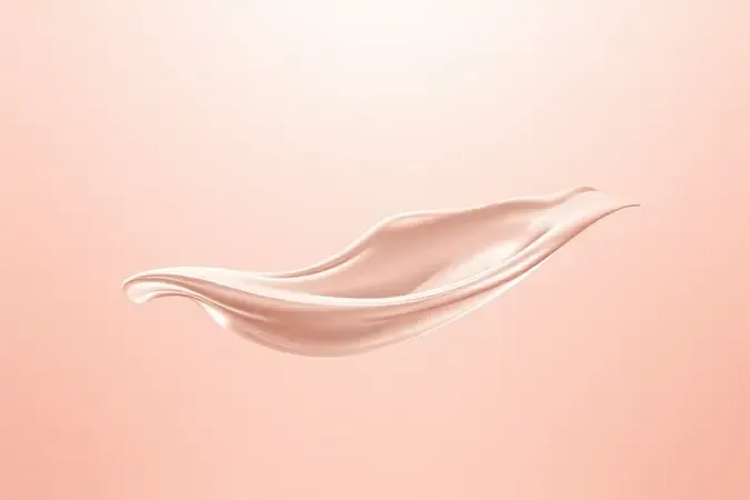 Visualização 3D conceitual do efeito lifting de um sérum na pele, com superfície translúcida sendo suavemente elevada.
