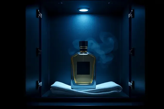 Frasco de perfume armazenado em ambiente escuro e fresco para conservação adequada.