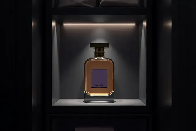 Render 3D de frasco de perfume conservado em ambiente fresco e escuro