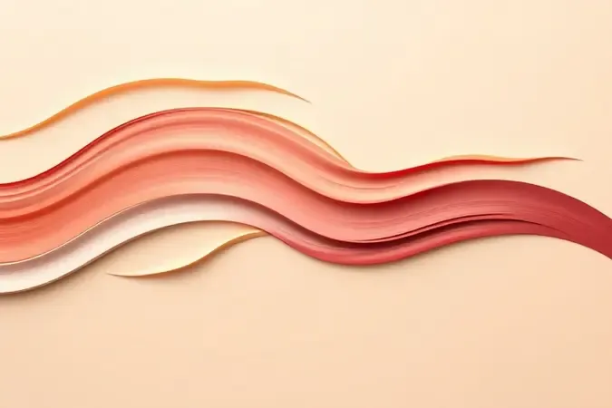 Gradiente de cores de blush cremoso variando do pêssego suave ao vinho intenso em composição 3D conceitual sobre superfície neutra limpa.