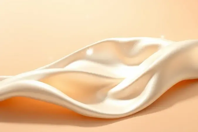Composição conceitual 3D representando textura suave e hidratante ideal para pele madura, com partículas luminosas e tons quentes.