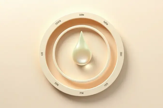 Anéis circulares abstratos e interligados representando fases do cronograma capilar com gota perolada de condicionador ao centro em renderização 3D conceitual.
