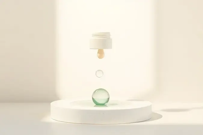 Cena conceitual 3D de ritual de cuidados labiais com aplicador de balm e superfície esfoliante em atmosfera de spa minimalista.