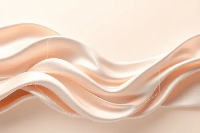Render 3D de fitas sedosas envoltas por formas translúcidas representando cuidados para prolongar o efeito liso.