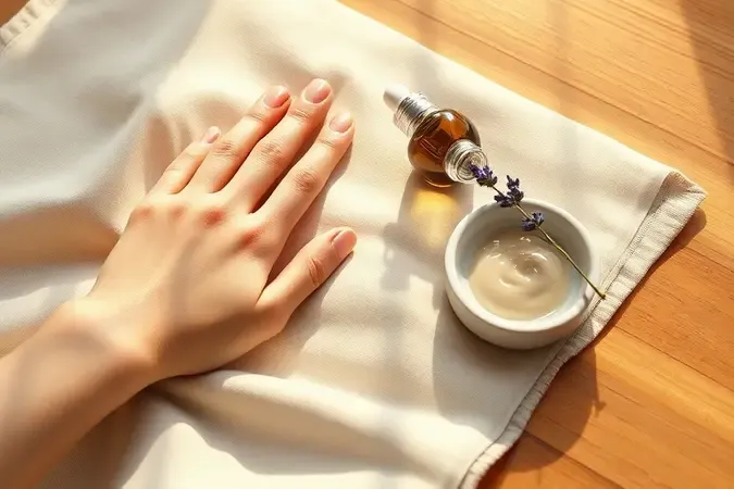 Cena conceitual 3D de cuidados pós-remoção de esmalte em gel com óleo para cutículas, creme e unhas naturais saudáveis.
