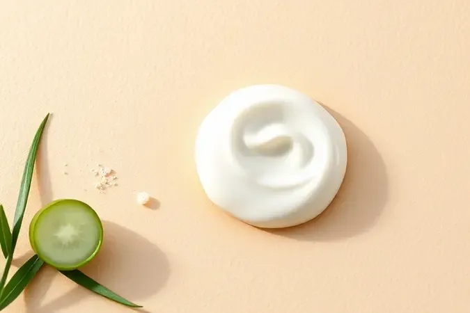 Render 3D conceitual mostrando textura suave de desodorante em creme sendo aplicado com ingredientes botânicos naturais ao redor.