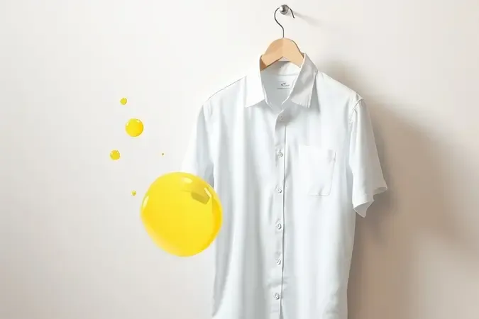 Renderização 3D de camisa branca ao lado de desodorante genérico representando manchas na roupa.