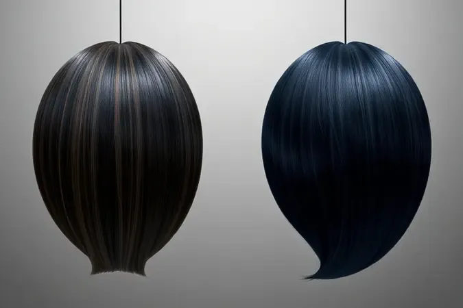Comparação visual entre cabelo preto natural quente e cabelo preto azulado com reflexos frios.