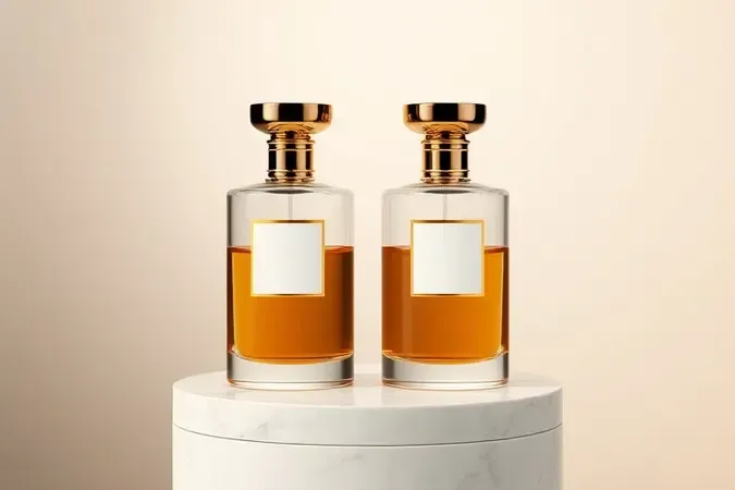 Comparação conceitual entre frascos de Eau de Parfum e Eau de Toilette doces lado a lado em composição minimalista.