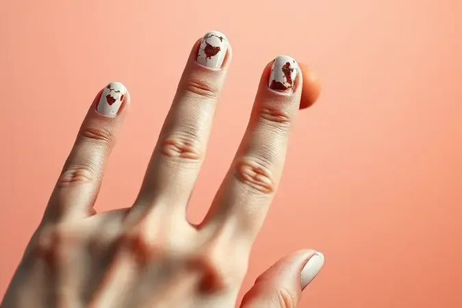 Render 3D conceitual mostrando unhas danificadas pelo hábito de roer em close-up com iluminação clínica e artística.