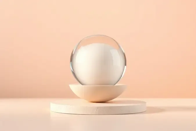 Equilíbrio entre cobertura e hidratação representado por esferas translúcidas e cremosas em render 3D.