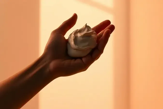 Representação conceitual 3D de erro na aplicação de pomada com excesso de produto na mão.