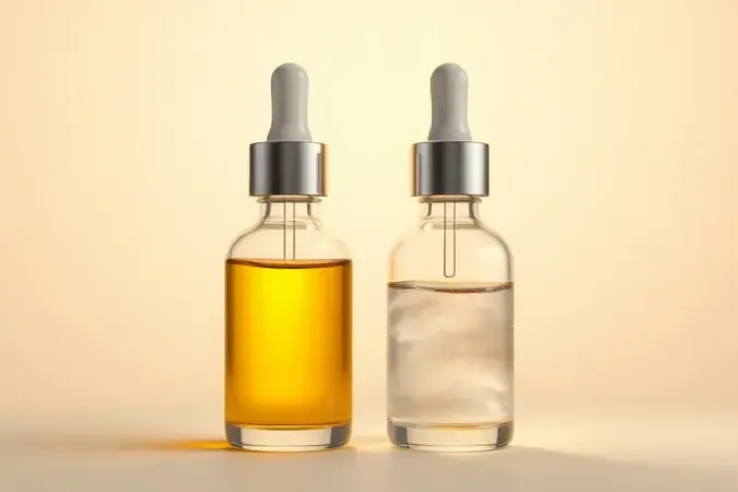 Comparação conceitual 3D entre uso correto e incorreto de sérum clareador na rotina de skincare.