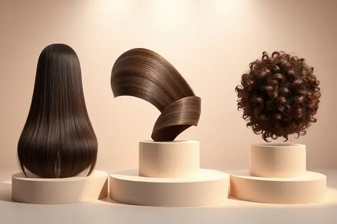 Amostras de fios de cabelo em diferentes texturas para escolha da progressiva de chuveiro