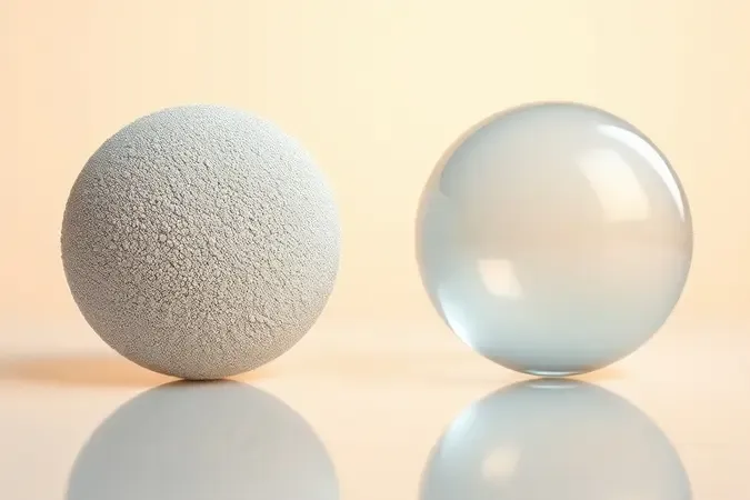 Comparação conceitual 3D entre esfoliação física com textura granular e esfoliação química com camadas translúcidas.