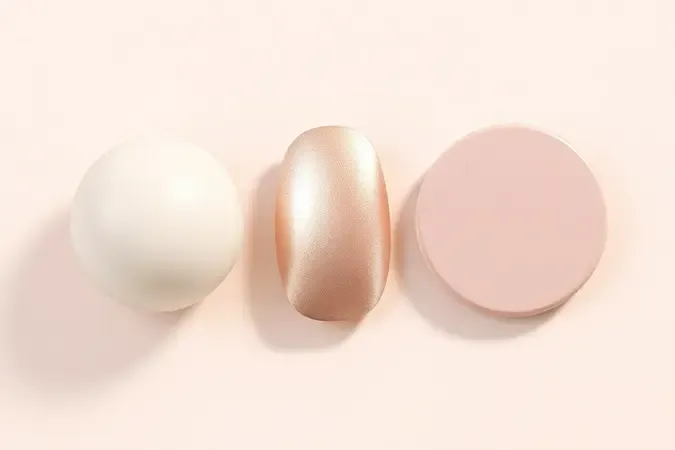 Amostras conceituais de esmalte cremoso, metálico e fosco em composição 3D minimalista.