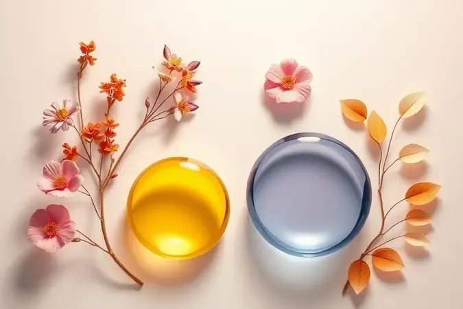 Composição conceitual 3D com paletas de cores e formas orgânicas representando diferentes famílias olfativas de perfumes