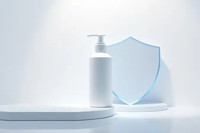 Conceito de desodorante de força clínica em render 3D com frasco branco sem marca e tons frios