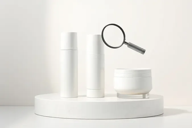 Renderização 3D de diferentes formatos de desodorante sem perfume com lupa simbolizando escolha informada de ingredientes.